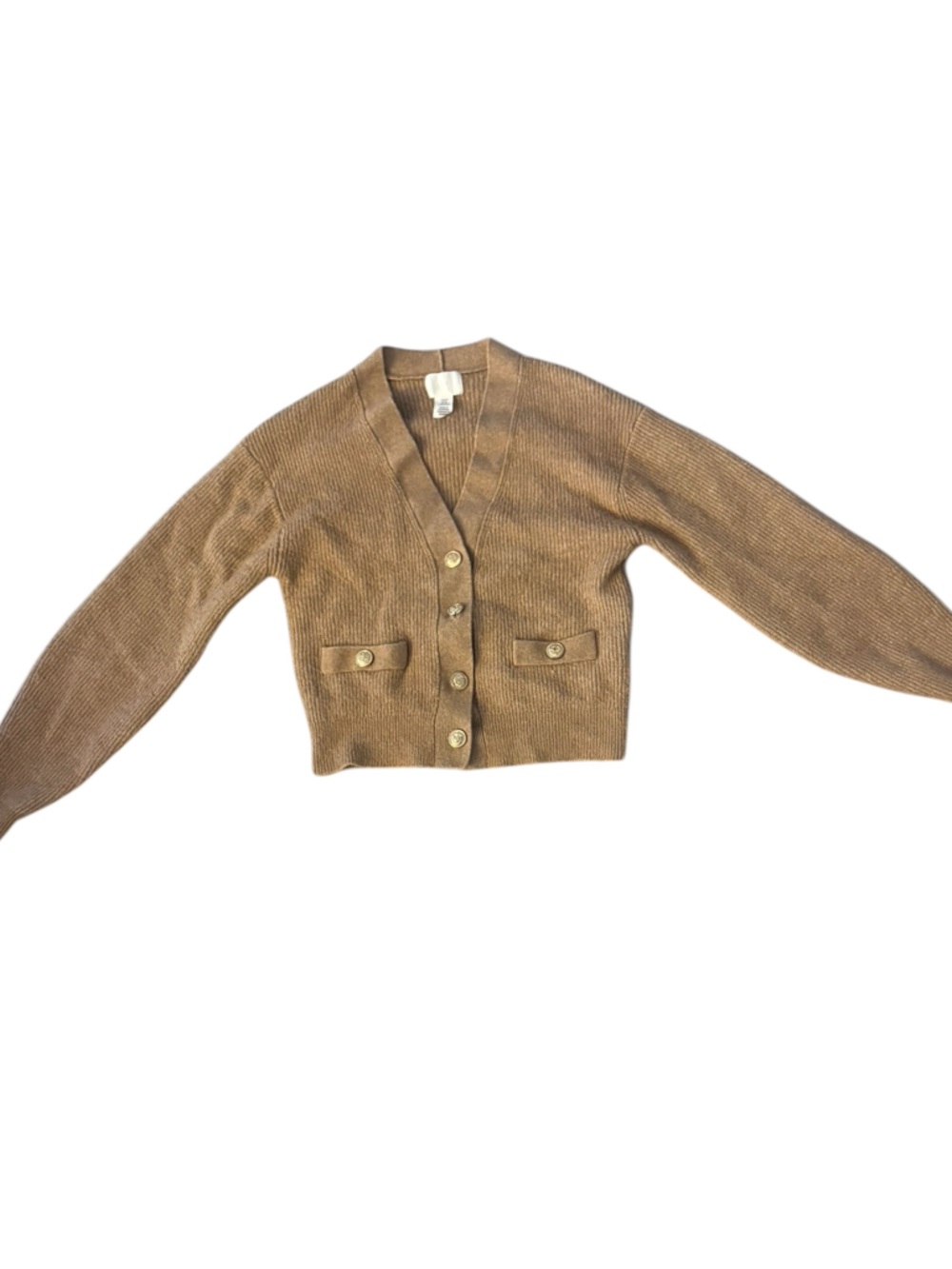 H&M Ribbed Button Cardigan in Camel - Picture 4 of 4